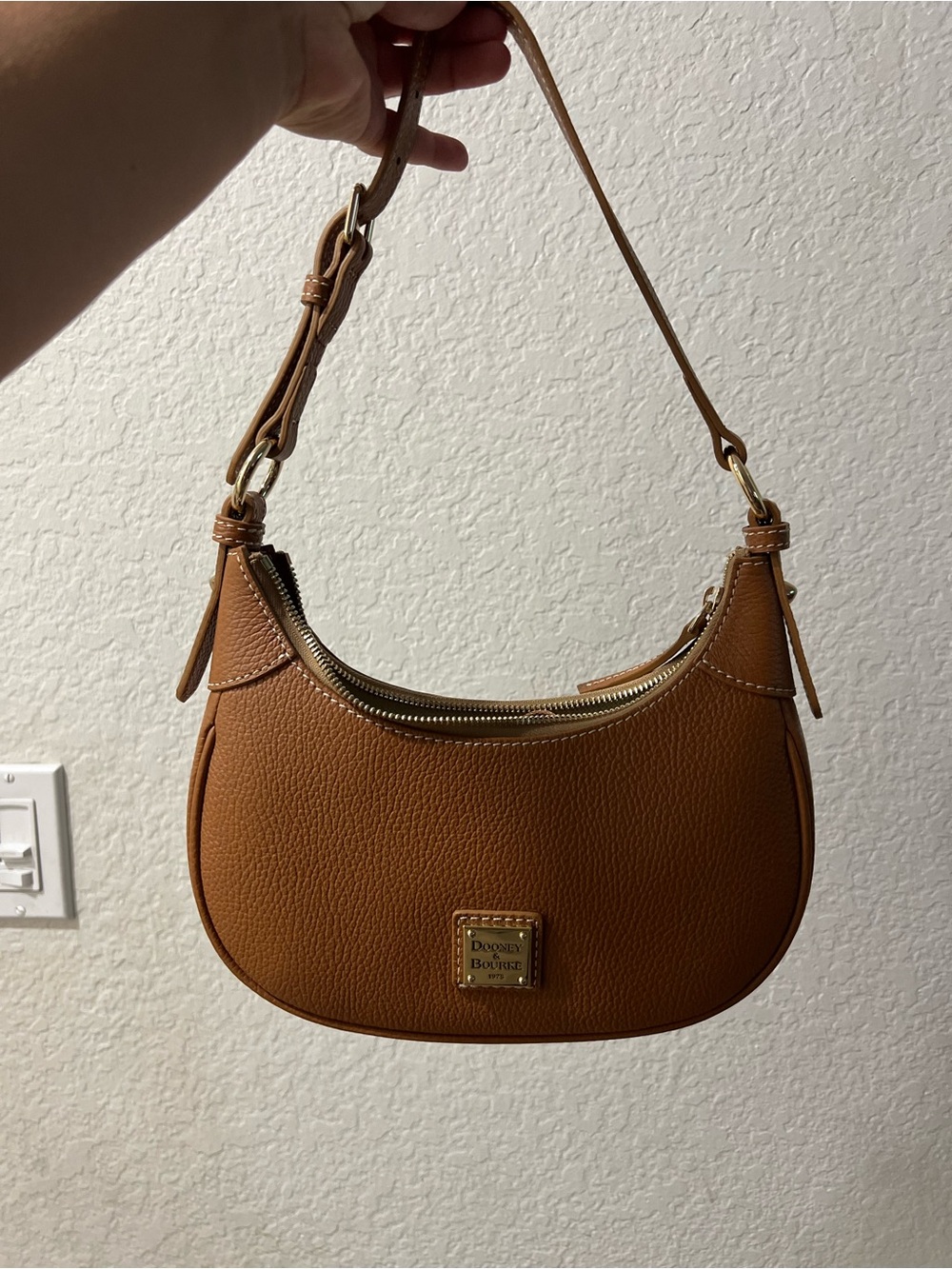 Dooney & Bourke Brown Pebbled Leather Crescent Shoulder Bag